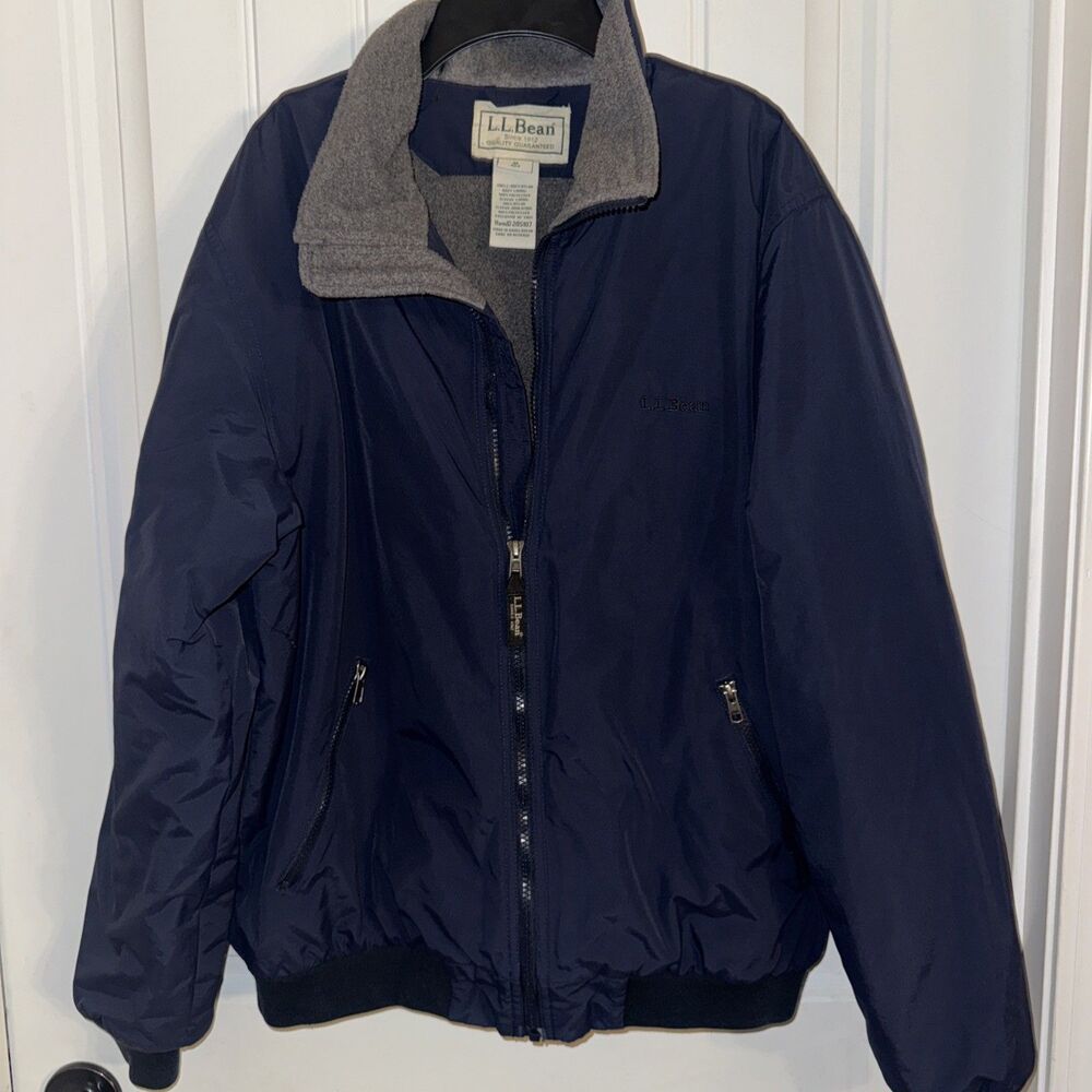 VTG LL Bean Jacket Mens Medium REG Navy Blue Thinsulate Lined Nylon Bomber Y2K